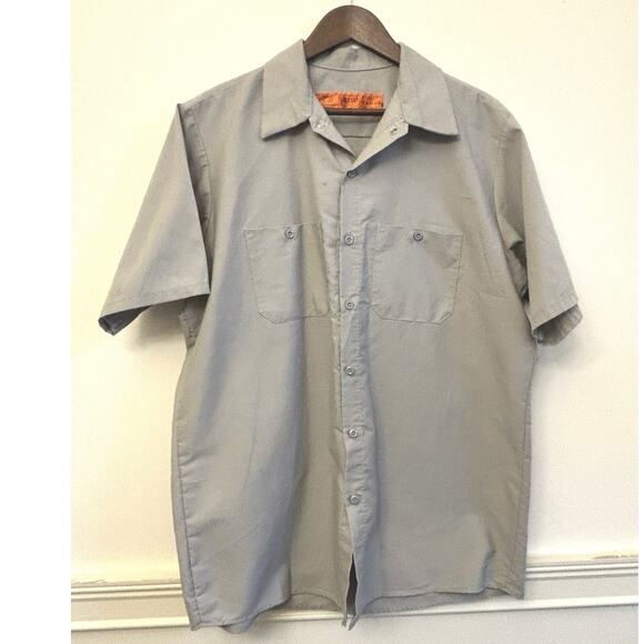 Red Kap SP24LA0 Gray Short Sleeve Work Shirt Men’s Large Button Front Uniform - Picture 1 of 14
